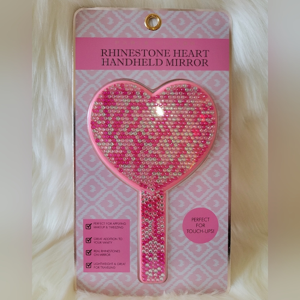 🩷🎀PARIS HILTON RHINESTONE HEART HANDHELD MIRROR🎀🩷
